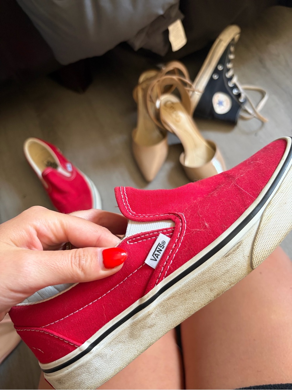 Vans Kids Red Slip-On Canvas Sneakers - Picture 3 of 3